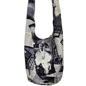 Marilyn Monroe Vintage Hollywood Newspaper Rhinestoned Black&White Shoulder Bag